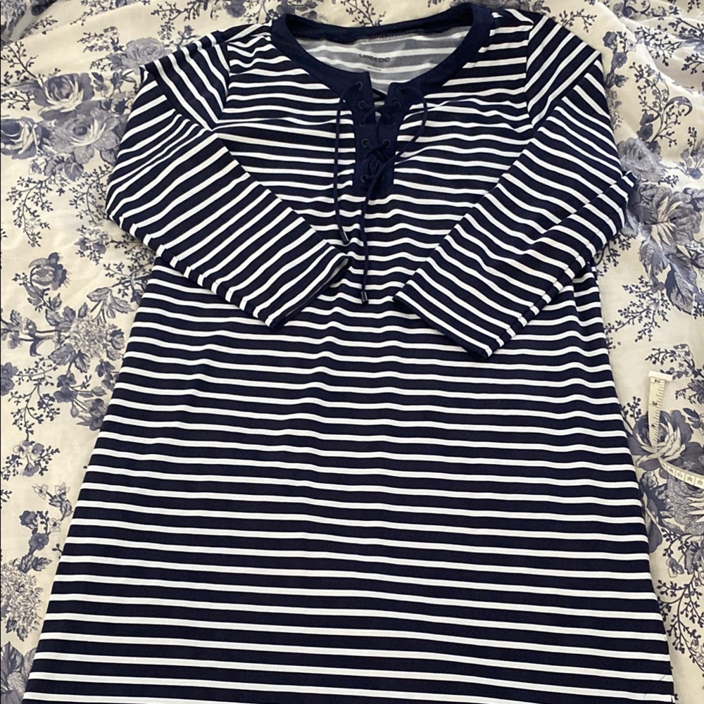 Lands' End Navy and White Striped Swim Dress/Coverup